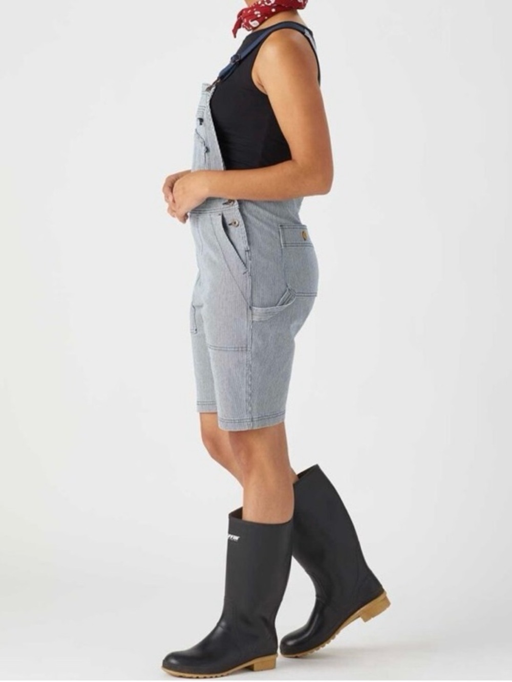 Duluth Trading Bibs Railroad Pin Stripe Rootstock Gardening Shorts Overalls L - Picture 4 of 16
